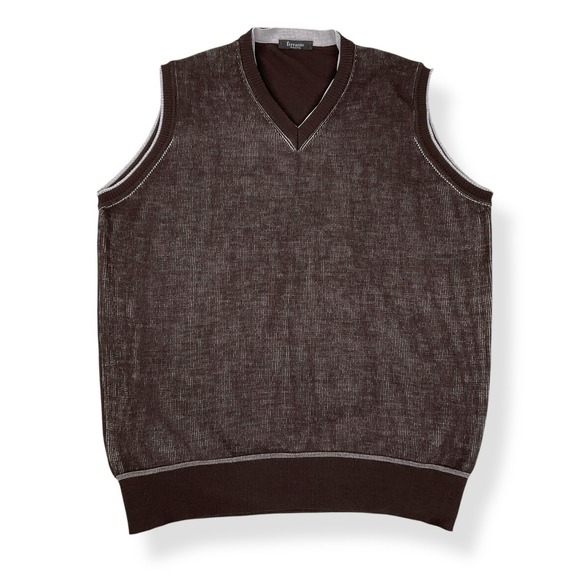 ferrante Other - Ferrante Vest Men 54 EU (XXL US) Dark Brown Merino Wool Sweater V Neck EUC